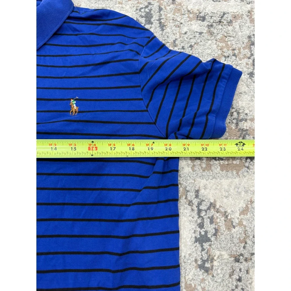 Polo Ralph Lauren Mens Blue Black Striped Pima Soft Touch Polo Shirt Large